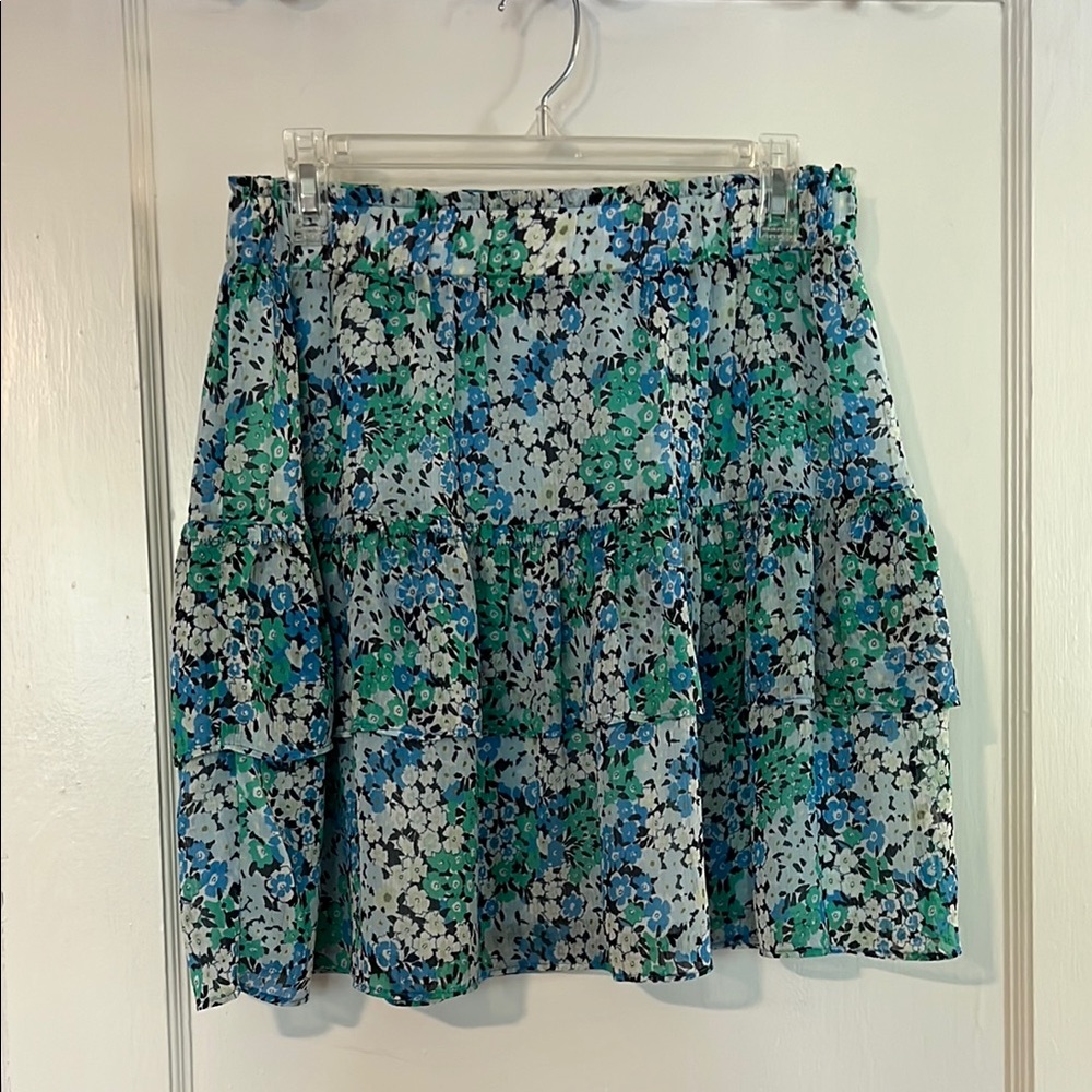 LOFT Green and Blue Mini Skirt with Tiered Design